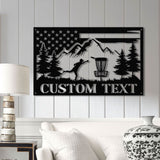 Personalized US Flag Disc Golf Metal Sign with LED Lights, Custom Disc Golfer Name Sign, Sports Wall Art, Gift for Dad, Home Decor