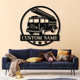 Custom Fire Truck Metal Wall Art With LED Light, Personalized Fire Trucker Name Sign Decoration For Room, Fire Truck Metal LED Decor