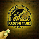 Custom Fishing Metal Sign with Led Lights, Fish name Sign, Personalized Fish Wall Art, Gift for Fisherman, Fishing Wall Decor, Gift For Dad