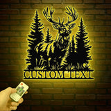 Personalized Deer Metal Cabin Sign with Led Lights, Custom Deer Forest Metal Sign, Last Name Sign, Deer Sign, Cabin Sign, Gift for Dad