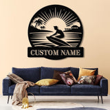 Personalized Wave Surfing Metal Sign with Led Light, Custom Surfer Name Sign, Water Sport Sign, Xmas Birthday Gift, Surf Shack Beach House