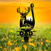Dad Gift Hunting Fishing Yard Stake | Father's Day Metal Garden Decor | Deer Bass Outdoor Sign | Hunter Fisherman Garden Flag Stake