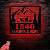 Personalized Deer Metal Address Sign, House Number Hanging, Address Plaque with Led Light, Outdoor Sign, Modern Address Sign