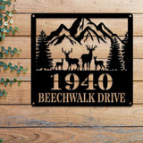 Personalized Deer Metal Address Sign, House Number Hanging, Address Plaque with Led Light, Outdoor Sign, Modern Address Sign