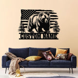 Personalized US Flag Metal Bear Sign, Bear Cabin Sign, Cabin Decor, Outdoor Metal Sign, Hunter Gift, Hunting Gift, Bear Decor, Gift for Dad