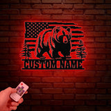 Personalized US Flag Metal Bear Sign, Bear Cabin Sign, Cabin Decor, Outdoor Metal Sign, Hunter Gift, Hunting Gift, Bear Decor, Gift for Dad