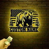 Personalized US Flag Metal Bear Sign, Bear Cabin Sign, Cabin Decor, Outdoor Metal Sign, Hunter Gift, Hunting Gift, Bear Decor, Gift for Dad