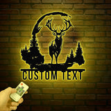 Personalized Deer Metal Cabin Sign with Led Lights, Custom Deer Forest Metal Sign, Last Name Sign, Deer Sign, Cabin Sign, Gift for Dad