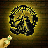 Custom Boxing Gloves Metal Wall Art with LED Light, Personalized Boxer Name Sign, Gym Room Decor, Man Cave Gift, Birthday Present