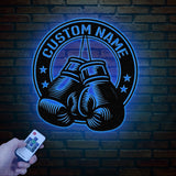 Custom Boxing Gloves Metal Wall Art with LED Light, Personalized Boxer Name Sign, Gym Room Decor, Man Cave Gift, Birthday Present