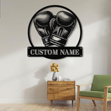 Custom Boxing Gloves Metal Wall Art with LED Light, Personalized Boxer Name Sign, Gym Room Decor, Man Cave Gift, Birthday Present