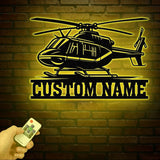 Personalized LED Helicopter Metal Sign, Custom Pilot Name Wall Art, Aviation Decor, Military Helicopter Gift, Man Cave Decor