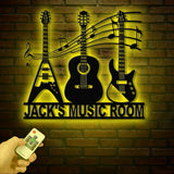 Custom Guitar Metal Wall Art With Led Lights, Personalized Guitar Metal Sign Music Room Decor, Guitarist Gift, Guitar Lover Gifts