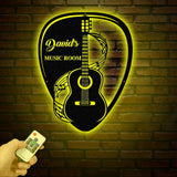 Guitar Pick Metal Wall Art With Led Lights, Personalized Guitar Metal Sign Music Room Decor, Guitarist Gift, Guitar Lover Gifts