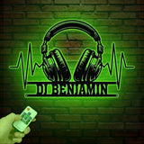 Custom Headphone Metal Wall Art with Led Lights, Game Room Decor, Studio Wall Art, Headphone Decor, Gamer Gift, DJ Gift, Headphone Name Sign