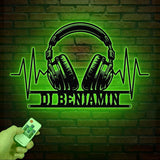 Custom Headphone Metal Wall Art with Led Lights, Game Room Decor, Studio Wall Art, Headphone Decor, Gamer Gift, DJ Gift, Headphone Name Sign
