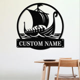 Custom Viking Ship Metal Wall Art with LED Lights, Viking Wall Art, Nordic Symbol Ship Sign, Viking Home Living Room Decor, Gift for Him