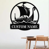 Custom Viking Ship Metal Wall Art with LED Lights, Viking Wall Art, Nordic Symbol Ship Sign, Viking Home Living Room Decor, Gift for Him