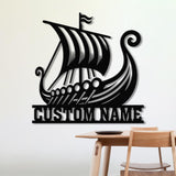 Custom Viking Ship Metal Wall Art with LED Lights, Viking Wall Art, Nordic Symbol Ship Sign, Viking Home Living Room Decor, Gift for Him