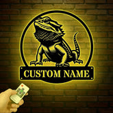Personalized Bearded Dragon Metal Sign with LED Lights, Custom Name Bearded Dragons Sign, Unique Bearded Dragon Gift, Gecko Lizard Decor