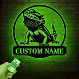 Personalized Bearded Dragon Metal Sign with LED Lights, Custom Name Bearded Dragons Sign, Unique Bearded Dragon Gift, Gecko Lizard Decor