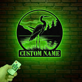 Custom Metal Heron Metal Sign with Led Lights, Personalized Heron Sign, Metal Heron Bird Art, Blue Heron Decor, Pond Decor, Beach Lake Sign
