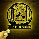 Personalized Deer Metal Cabin Sign with Led Lights, Custom Deer Forest Metal Sign, Last Name Sign, Deer Sign, Cabin Sign, Gift for Dad