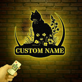 Custom Floral Cat Metal Sign with Led Lights, Personalized Cat Metal Sign, Cat Wall Art, Custom Cat Name Sign, Pet Lover Gift