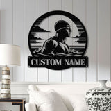 Custom Man Swimmer Metal Wall Art LED Light, Personalized Swimming Butterfly Stroke, Swimmer Name Sign, Home Decor Nursery Decoration