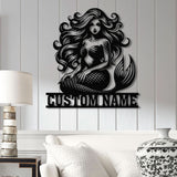 Mermaid Metal Sign with LED Lights, Custom Mermaid Neon Wall Decor, Personalized Mermaid Metal Wall Hanging for Home Decoration