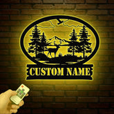 Personalized Deer Metal Cabin Sign with Led Lights, Custom Deer Forest Metal Sign, Last Name Sign, Deer Sign, Cabin Sign, Gift for Dad