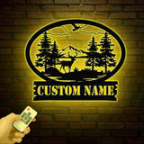 Personalized Deer Metal Cabin Sign with Led Lights, Custom Deer Forest Metal Sign, Last Name Sign, Deer Sign, Cabin Sign, Gift for Dad