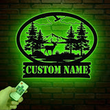 Personalized Deer Metal Cabin Sign with Led Lights, Custom Deer Forest Metal Sign, Last Name Sign, Deer Sign, Cabin Sign, Gift for Dad