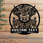 Highland Cow Metal Sign, Custom Highland Cow Wall Art, Personalized Highland Cow Farm Sign, Farmhouse Decor, Ranch Decor, Cow Door Hanger