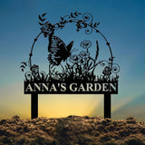 Custom Floral Butterfly Garden Sign, Personalized Name Garden Stake, Metal Garden Sign, Gardener Name Sign, Gardener Gift, Yard Decor
