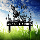 Custom Floral Butterfly Garden Sign, Personalized Name Garden Stake, Metal Garden Sign, Gardener Name Sign, Gardener Gift, Yard Decor