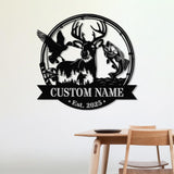 Custom Deer Duck And Bass Fishing Metal Wall Art Hunting Sign Personalized Hunter Name Sign Home Decor Cabin Decoration Birthday Gift