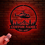Personalized LED Helicopter Metal Sign, Custom Pilot Name Wall Art, Aviation Decor, Military Helicopter Gift, Man Cave Decor