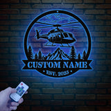 Personalized LED Helicopter Metal Sign, Custom Pilot Name Wall Art, Aviation Decor, Military Helicopter Gift, Man Cave Decor