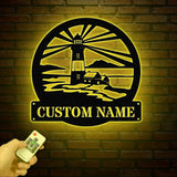 Personalized Lighthouse Metal Sign, Custom Lighthouse Name Sign, Beach House Decor, Harbor Sign, Lighthouse Metal Wall Art, Coastal Decor