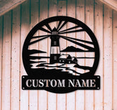 Personalized Lighthouse Metal Sign, Custom Lighthouse Name Sign, Beach House Decor, Harbor Sign, Lighthouse Metal Wall Art, Coastal Decor