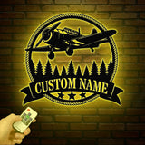 Custom Airplane Hangar Metal Sign with Led Lights- Personalized Pilot Name Wall Art - Aviation Lover Gift - Man Cave Airplane Decor