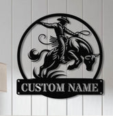 Western Cowboy Bull Rider Metal Sign with Led Lights, Personalized Rodeo Name Sign, Cowboy Wall Art, Bull Riding Sign, Dad Gifts