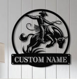 Western Cowboy Bull Rider Metal Sign with Led Lights, Personalized Rodeo Name Sign, Cowboy Wall Art, Bull Riding Sign, Dad Gifts