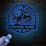 Western Riding Cowboy Metal Sign with Led Lights, Horse Lover Gift, Ranch Sign, Personalized Rodeo Name Sign, Cowboy Wall Art