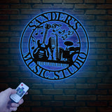 Custom Music Room Steel Sign with LED Light: Personalized Instrument Art