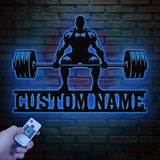 Custom Gym Metal Sign With Lights, Powerlifting Sport Metal Wall Art, Barbell Gym Wall Hanging, Fitness Center Wall Art, Gym-Center Wall Art