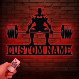Custom Gym Metal Sign With Lights, Powerlifting Sport Metal Wall Art, Barbell Gym Wall Hanging, Fitness Center Wall Art, Gym-Center Wall Art