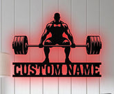Custom Gym Metal Sign With Lights, Powerlifting Sport Metal Wall Art, Barbell Gym Wall Hanging, Fitness Center Wall Art, Gym-Center Wall Art