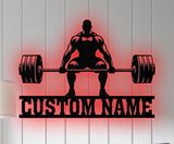 Custom Gym Metal Sign With Lights, Powerlifting Sport Metal Wall Art, Barbell Gym Wall Hanging, Fitness Center Wall Art, Gym-Center Wall Art